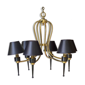 1950 six-armed brass cage chandelier