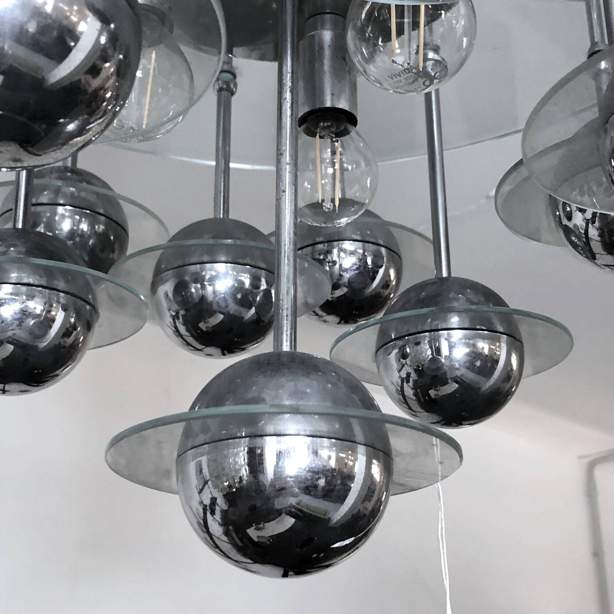 Reggiani, Vintage Italian Space Age Glass and Chrome Chandelier, 1970s