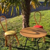 Coffee table & 2 vintage bamboo and rattan chairs 1950