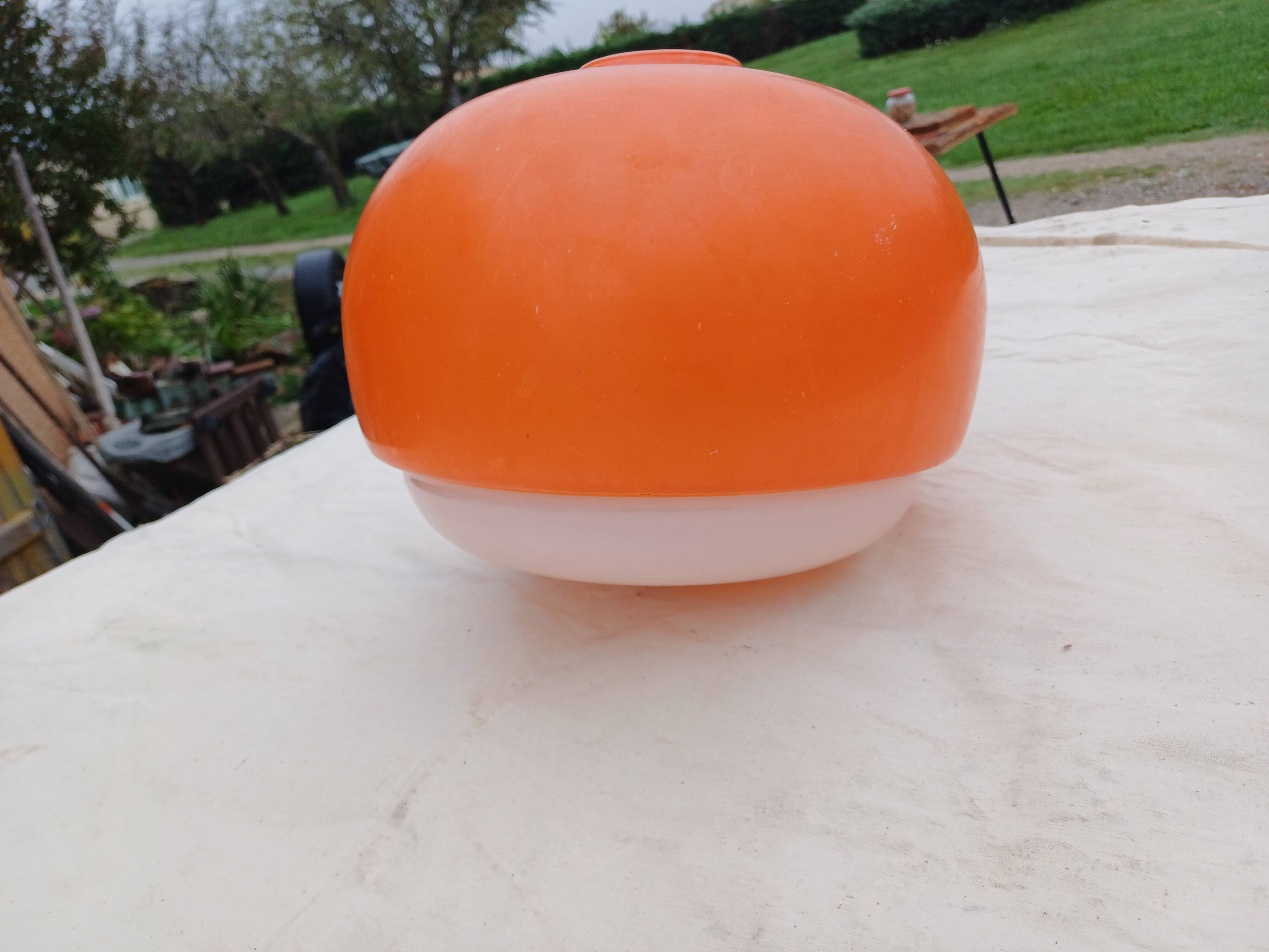 Vintage Opaline Orange and White Pendant Light
