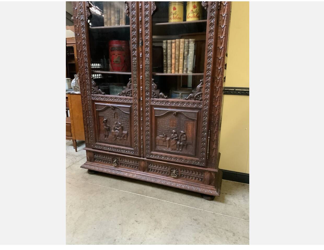 Antique impressive Breton display cabinet, bookcase