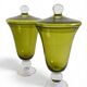 Urnes en verre de Murano vert avec couvercle, style Venini, Italie, années 1950