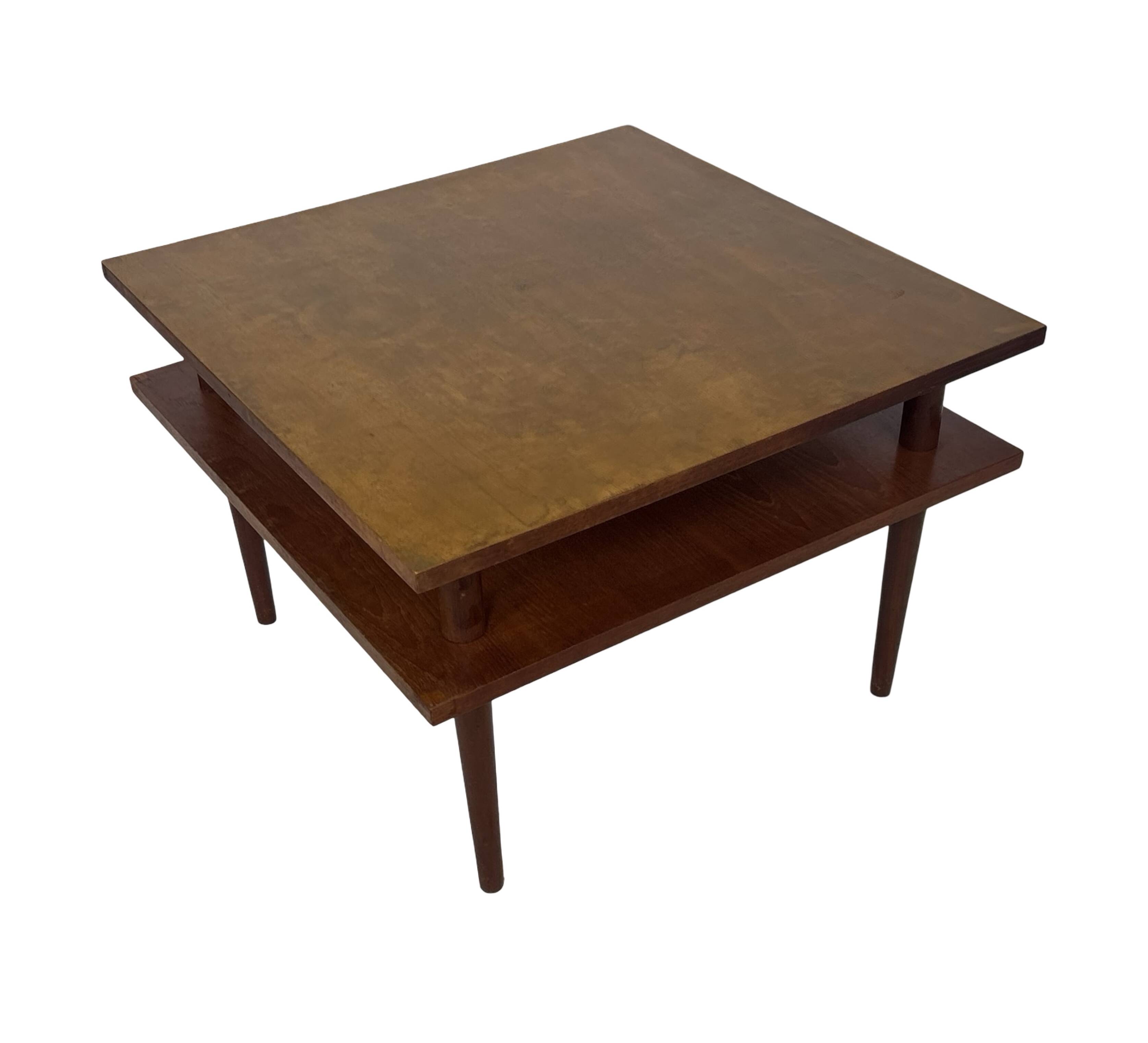Vintage square coffee table in teak veneer, 1960s design