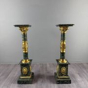 Pair of green marble columns, gilded bronze and gilded brass, 20th Century