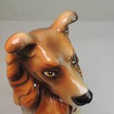 Vintage Ceramic Sitting Collie Dog Sculpture