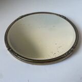 Antique Beveled Mirror with Metal frame Gold colored brass 14 cm diameter