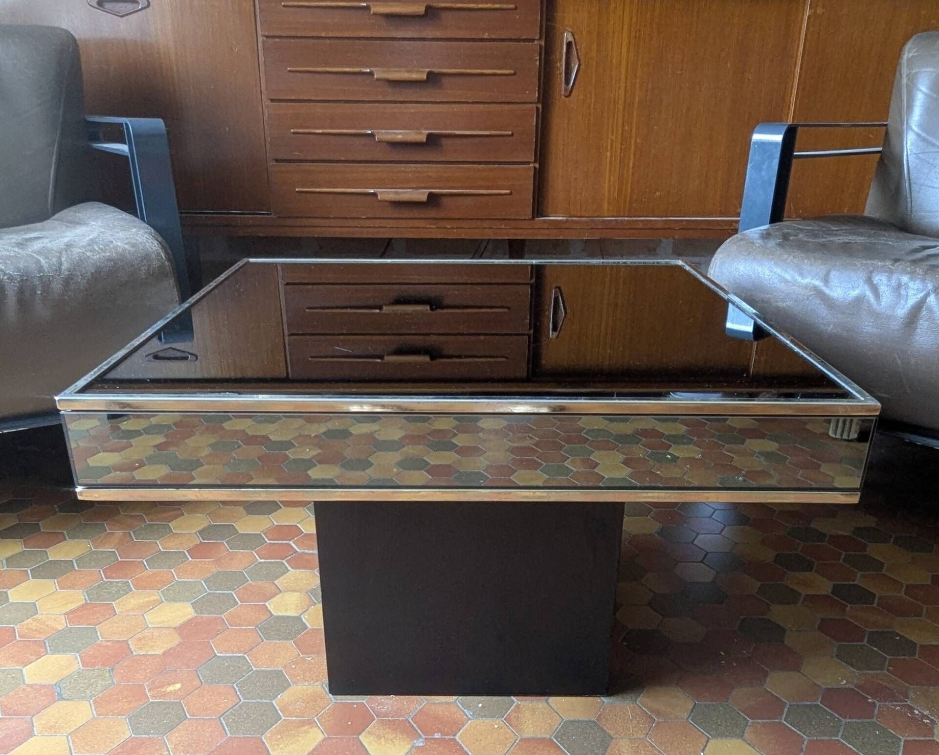 Vintage square coffee table cidue – italy, 1970 (willy rizzo style)