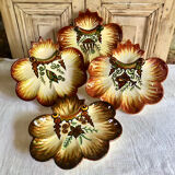 4 assiettes à huîtres  barbotine Paul Fouillen Quimper