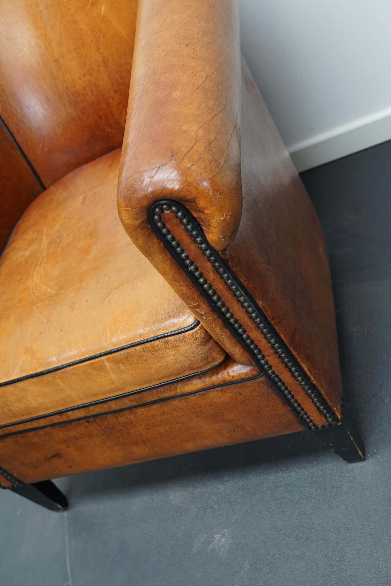 Vintage club chair in cognac-coloured leather Netherlands