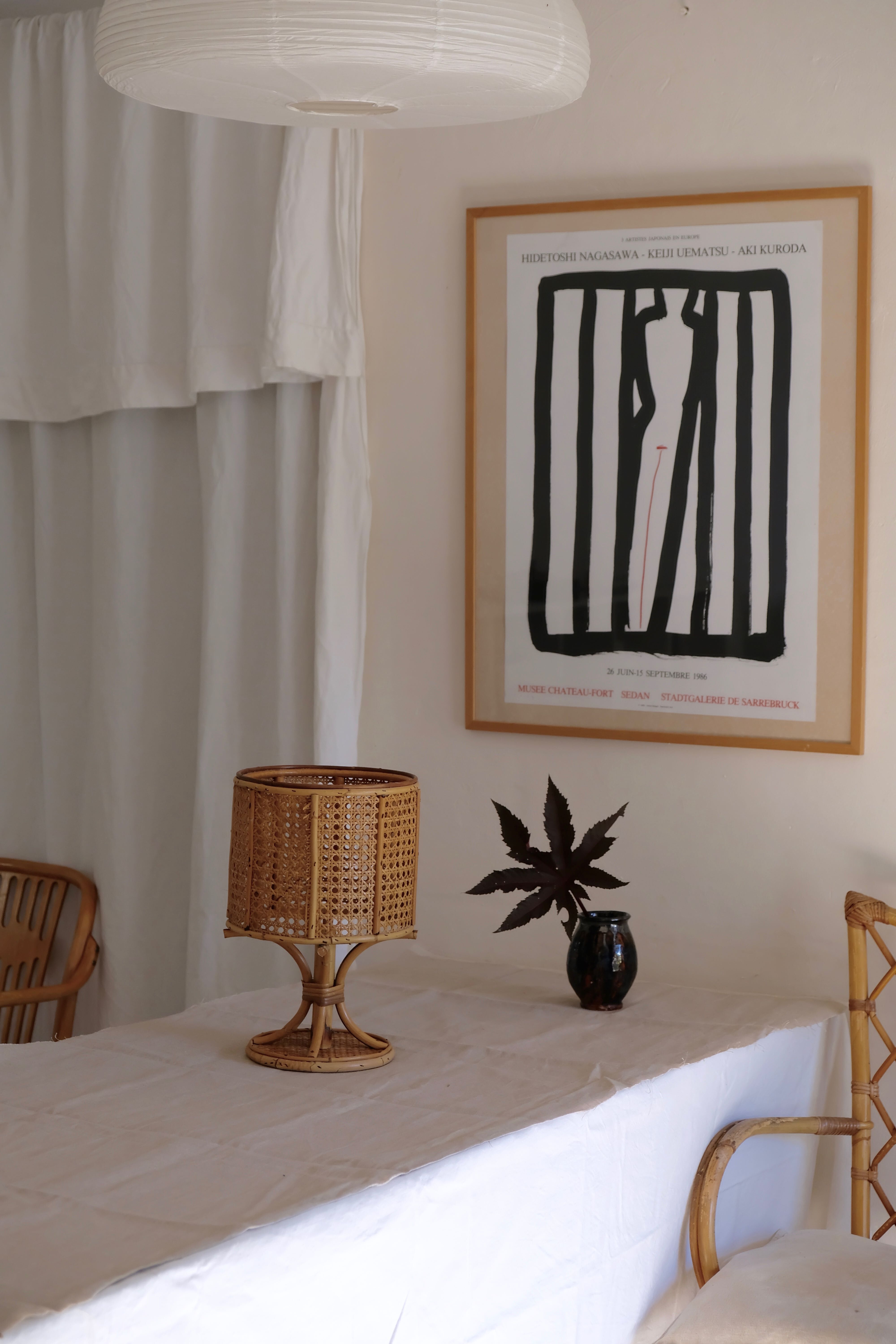 Rattan table lamp 50s piece signed