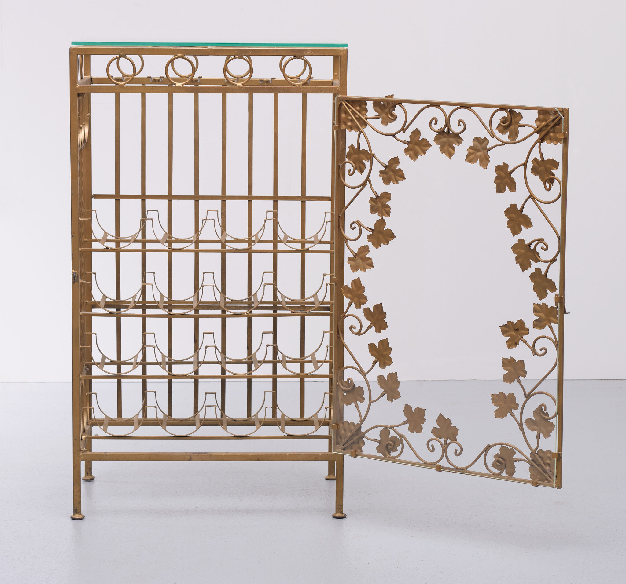 Gold metal wine rack or cocktail bar, 1950s, italy