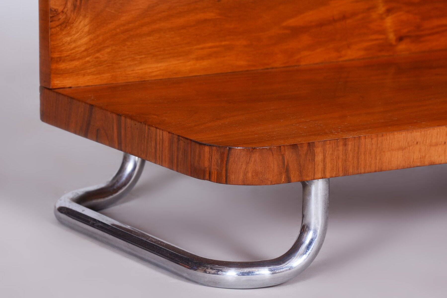Art Deco Pedestal Table in Walnut & Chrome attributed to Mücke Melder, Czech, 1930s