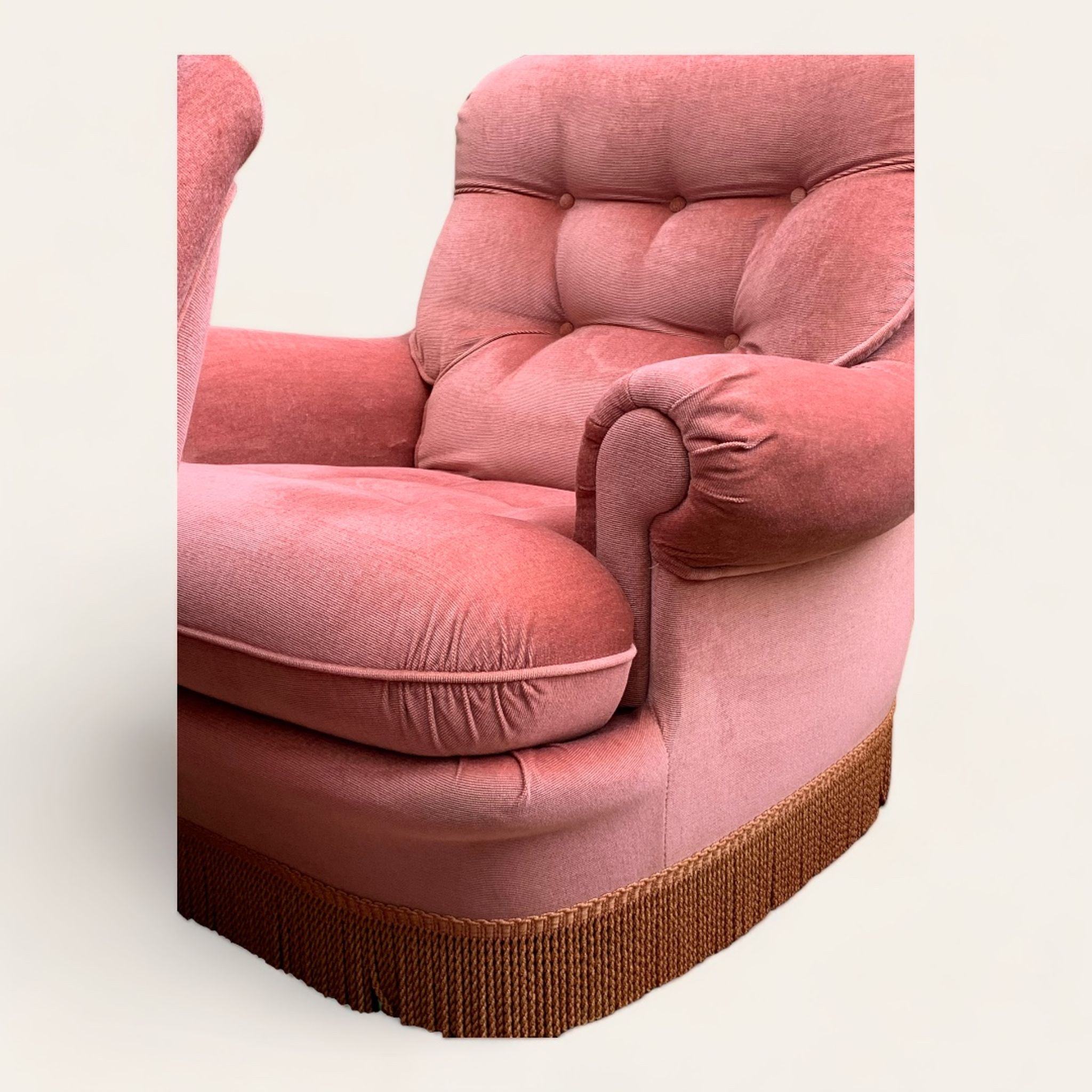 Pair of pink tufted velvet frog chairs 1970
