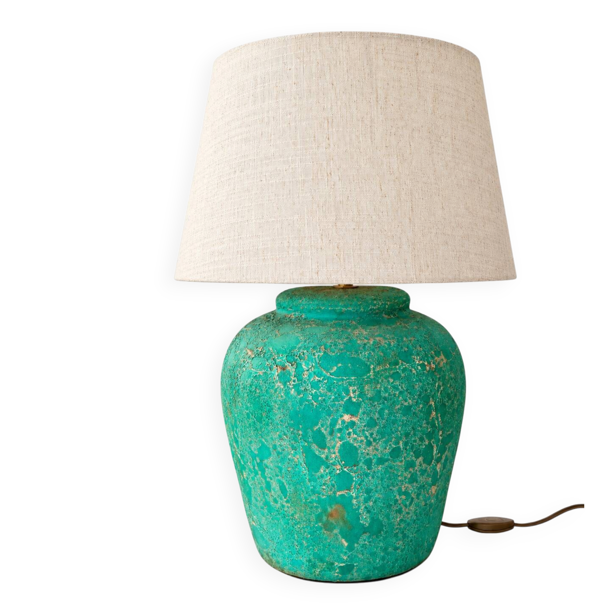 Grande lampe de table en céramique turquoise avec finition craquelée