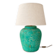 Grande lampe de table en céramique turquoise avec finition craquelée