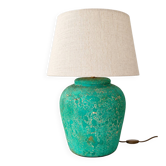 Large Turquoise Ceramic Table Lamp with Crackle Finish
