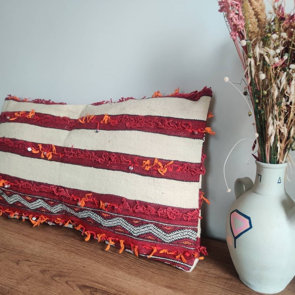 Coussin berbère Handira rouge et blanc