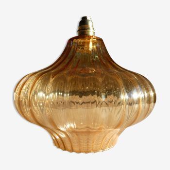 Vintage amber glass bell pendant lamp