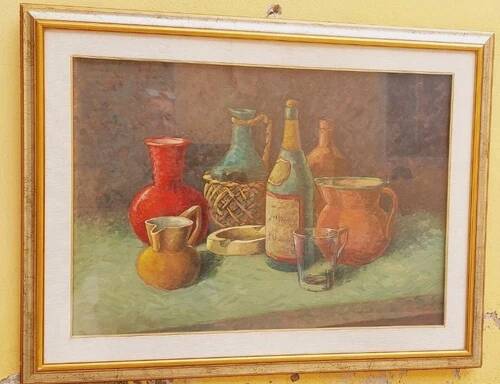 Dipinto Huile Sur Toile Nature Morte S. Piancaldi 50x70 Années 60/70