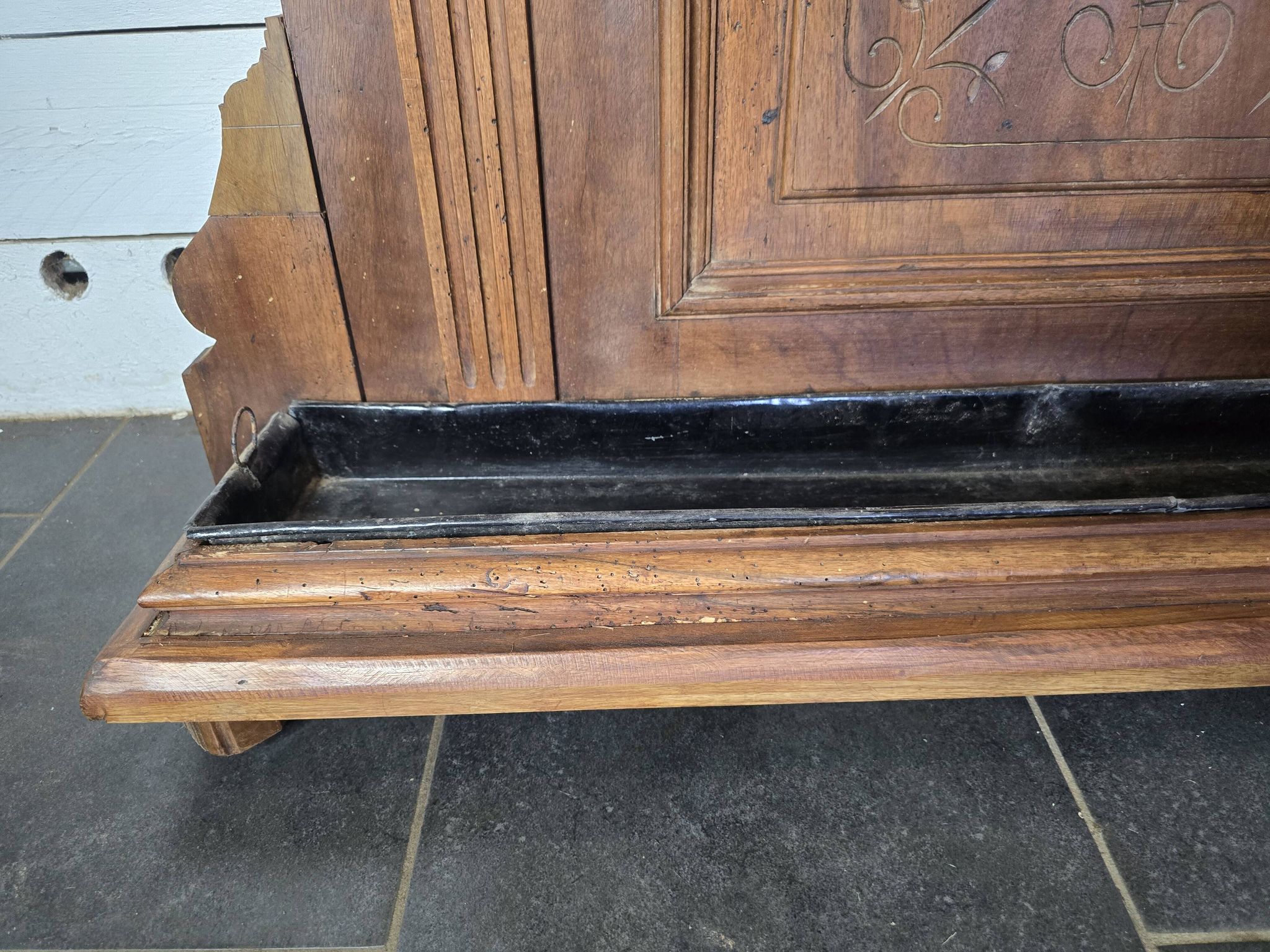 Old locker room or coat rack in walnut