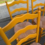 4 solid wood chairs with rush seats from the 1960s.