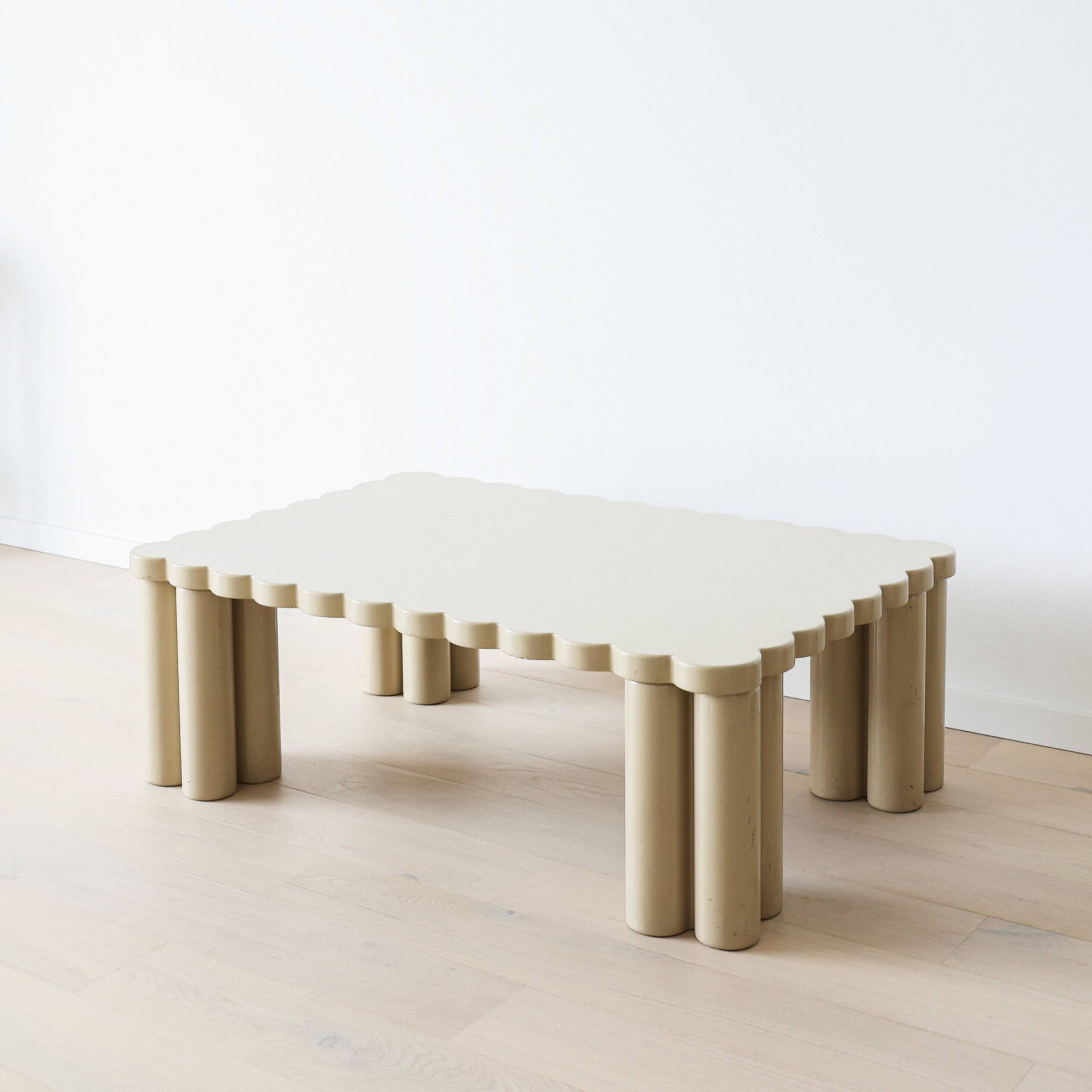 Italian scalloped coffee table in beige lacquer, 1980s