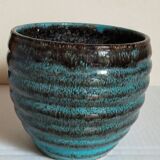 Ceramic planter with speckled enamel gadroons from the 1940s