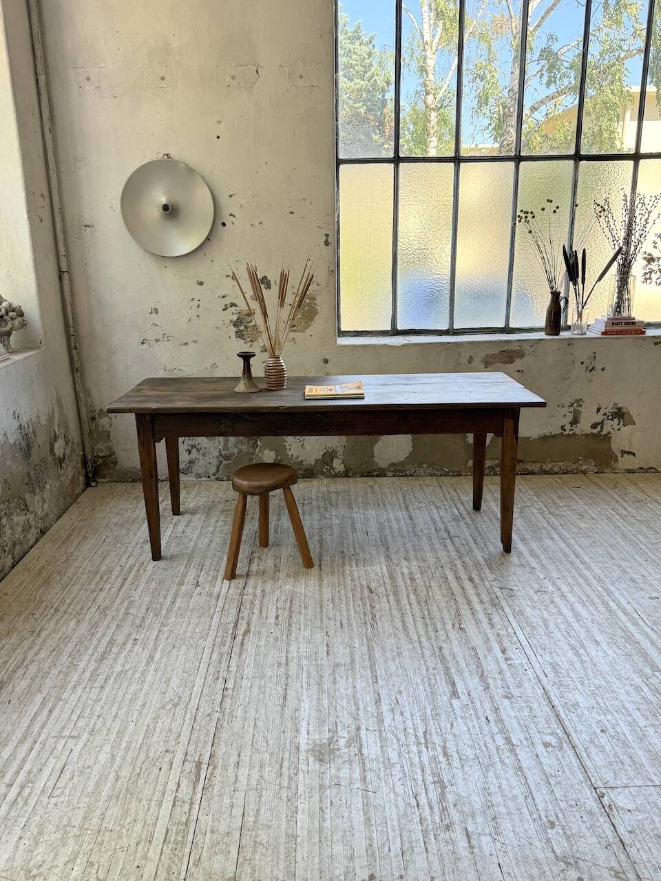 1950s oak farmhouse table with spindle legs