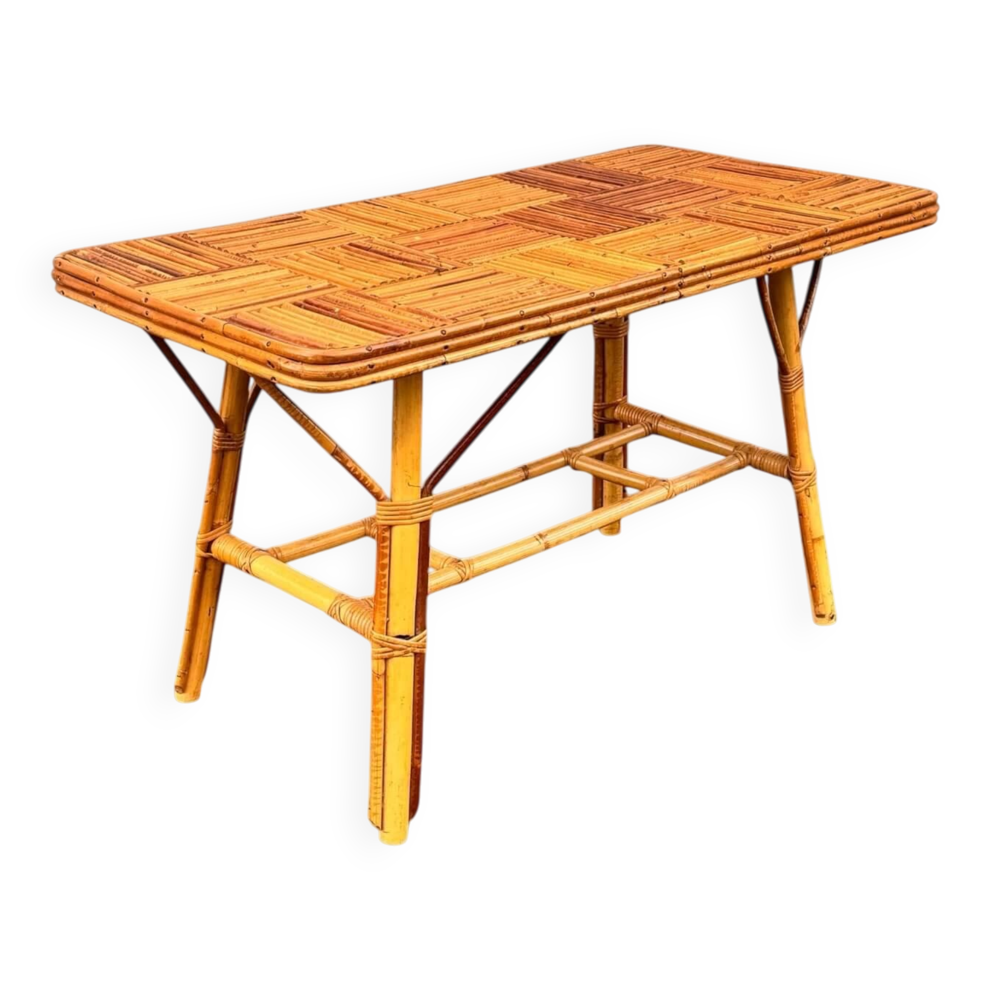 Vintage Audoux Minnet rattan and bamboo coffee table