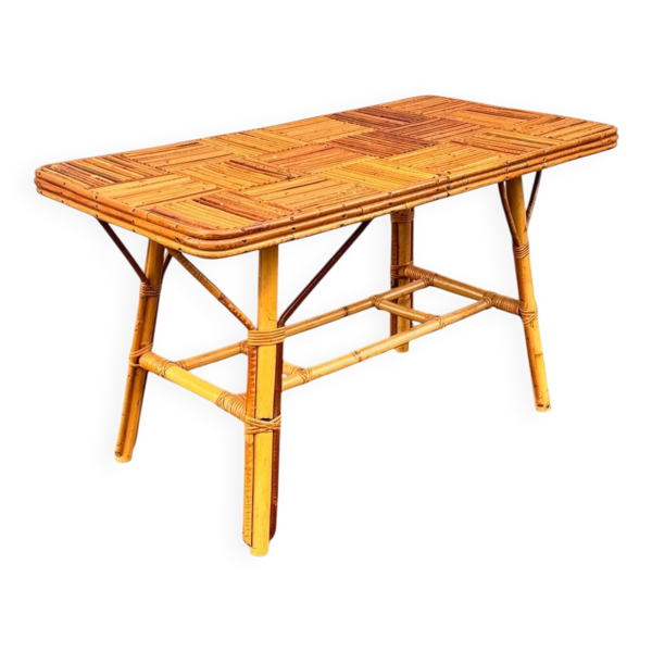 Table basse en rotin et bambou vintage Audoux Minnet
