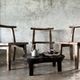 Small old Asian wooden coffee table in Japanese style, kidney-shaped top