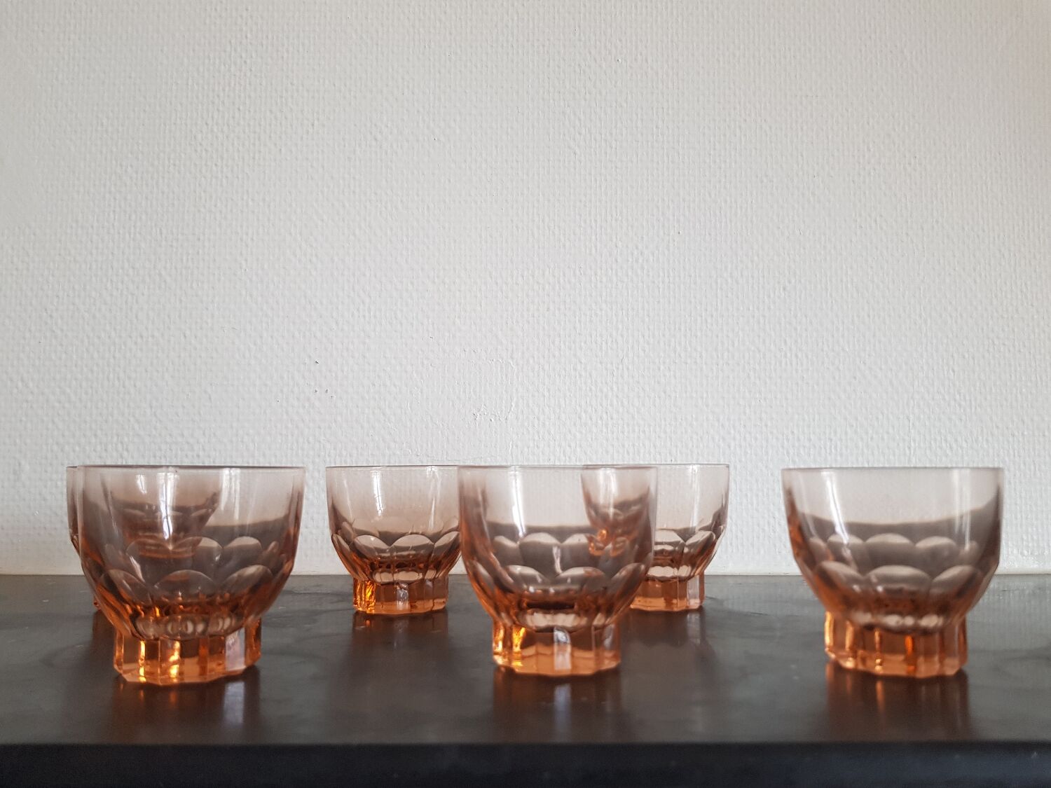 Set of 6 small pink glasses