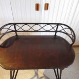 Vintage children's desk console bamboo rattan curved wood Thonet style 80s dark mahogany