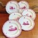 6 old Gien soup plates, pink landscape, 1938/1960