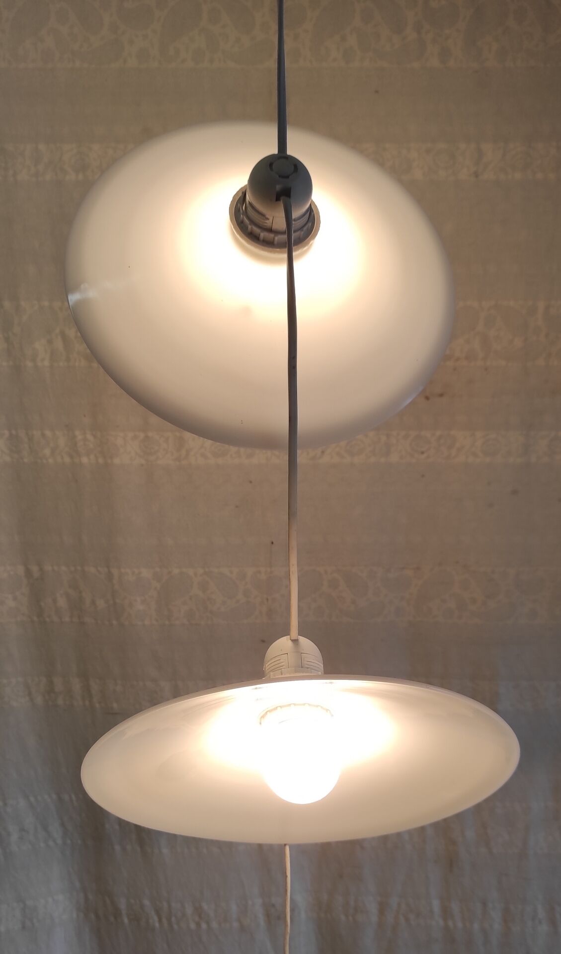 Suspension with three opaline lampshades - mid 20th century.