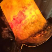 Unsigned wrought iron and tulip lamp (city light)