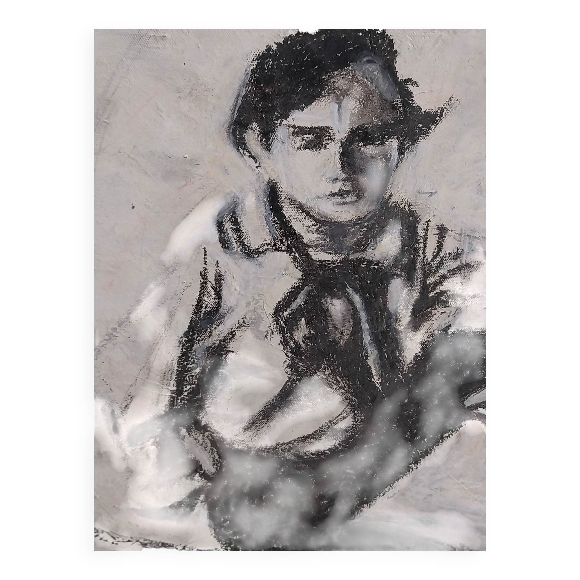 Tableau moderne noir et blanc figurant un homme