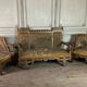 Pair of corner armchairs and an Orientalist bench in carved and polychrome wood from around 1900.