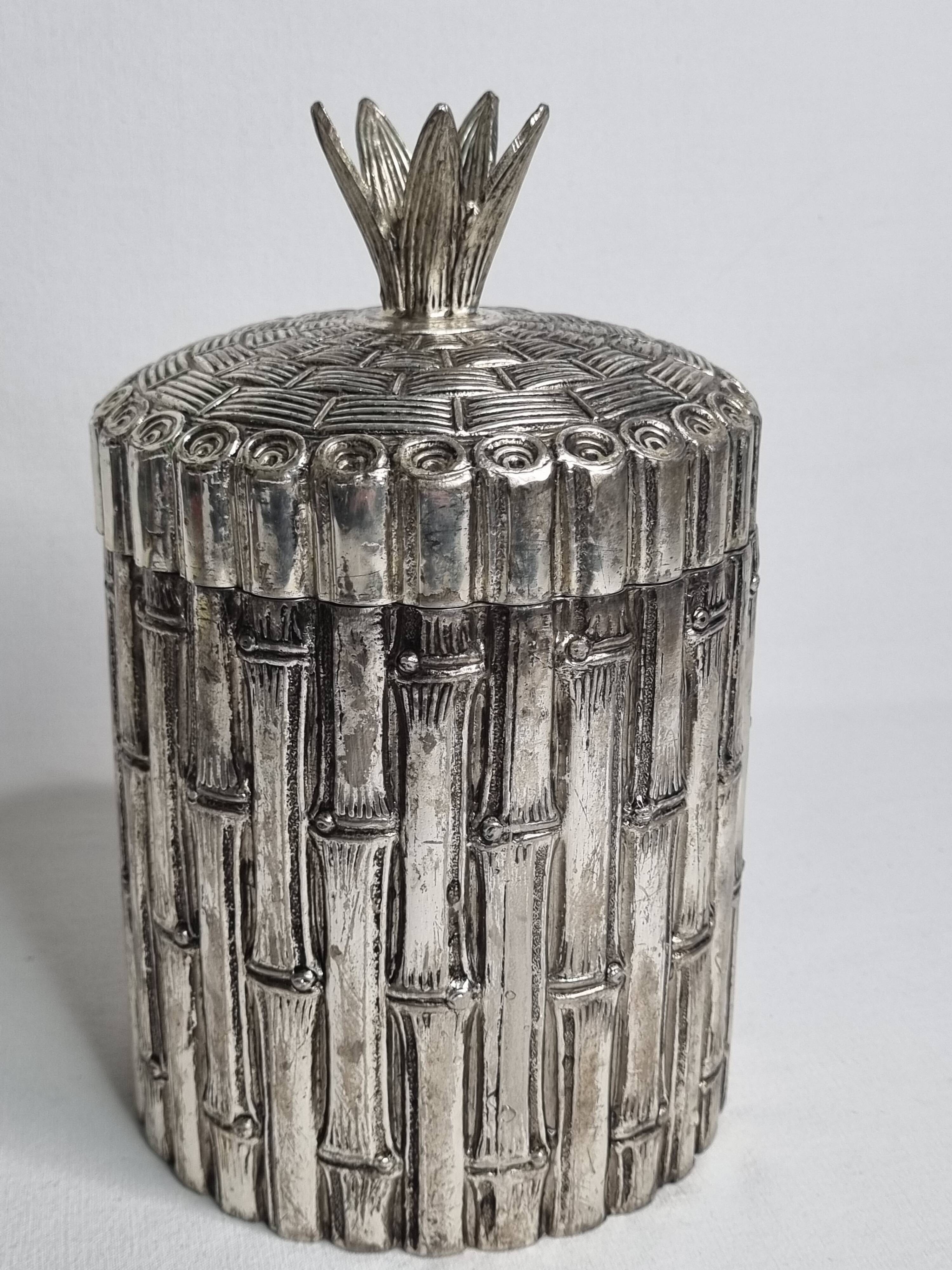 Mauro Manetti silver-plated metal ice bucket with bamboo decoration, Italy, 1970s