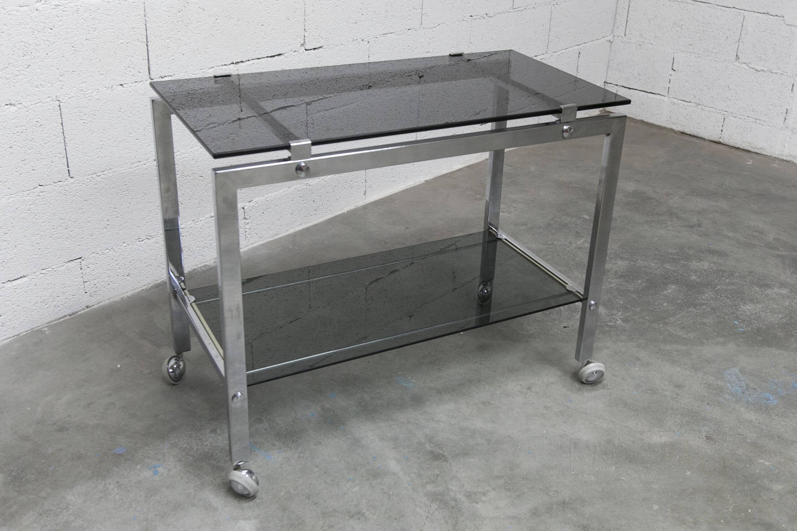 Chrome and smoked glass hi-fi trolley / cabinet 1970