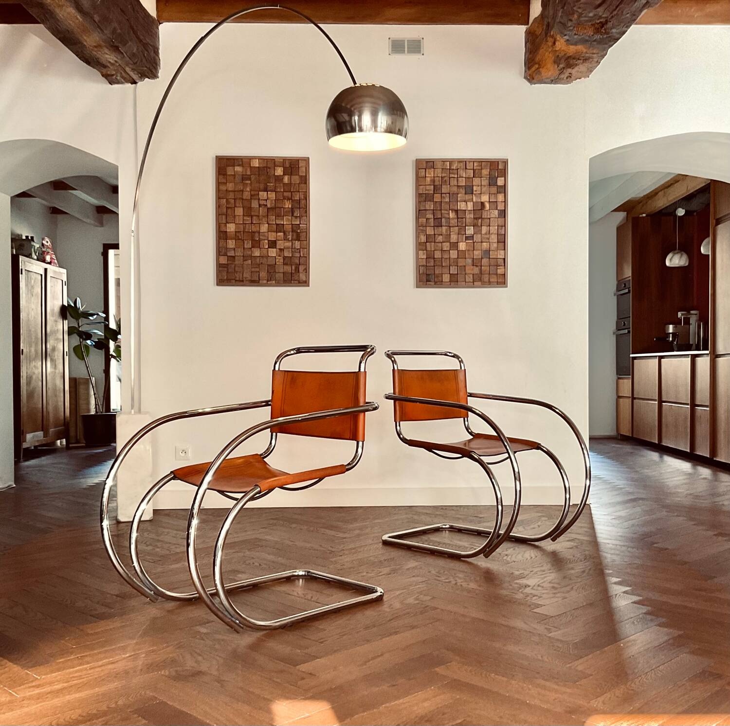 Pair of MR20 armchairs by Ludwig Mies van der Rohe, 1970s edition