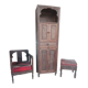 Ensemble 3 pièces meuble, fauteuil et pouf bois sculpté