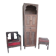 Ensemble 3 pièces meuble, fauteuil et pouf bois sculpté