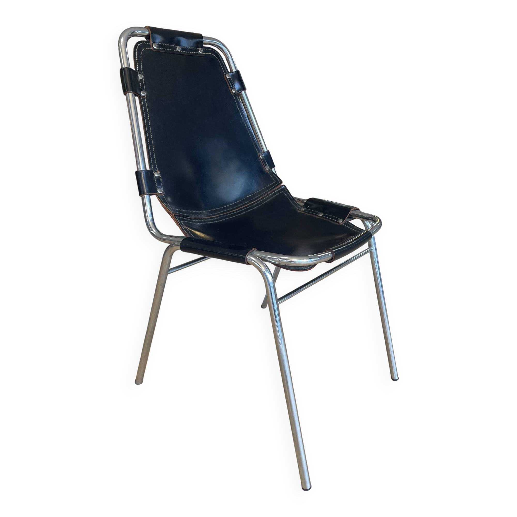 Dal Vera "Les Arcs" chair, black leather and chrome aluminum, 70s