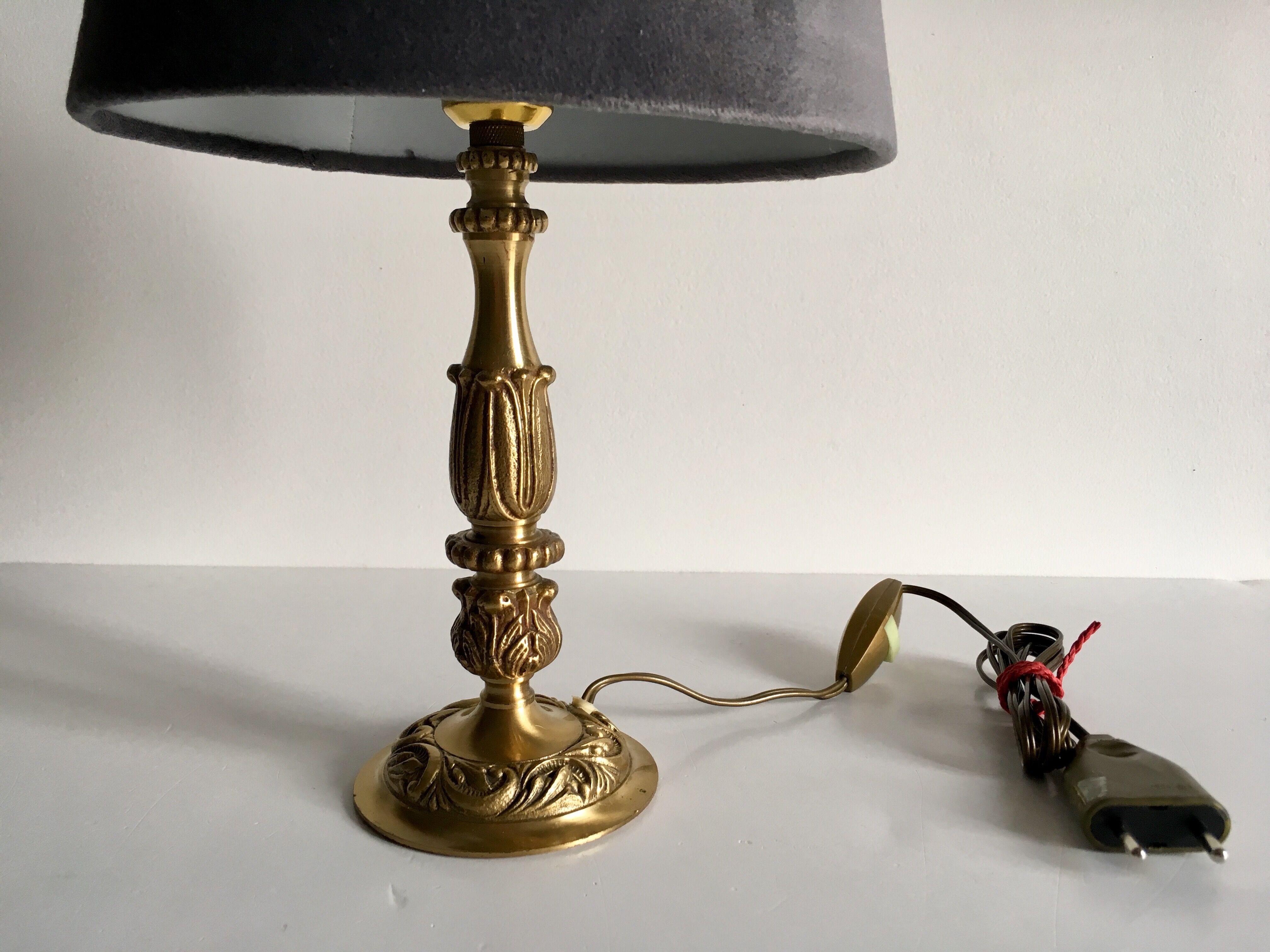 Solid brass and velvet lamp