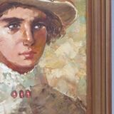 Peinture à l'huile impressionniste vintage Portrait d'une femme avec un chapeau