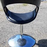 Fauteuil vintage chrome, plastic et cuir noir