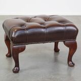 Dark brown cowhide leather Chesterfield ottoman