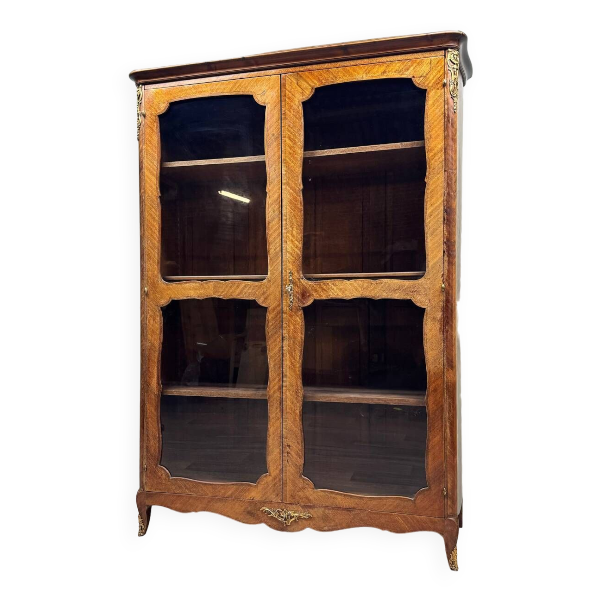 Louis xv style marquetry glass bookcase xix eme century