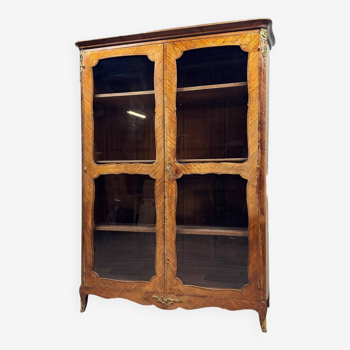 Louis xv style marquetry glass bookcase xix eme century